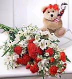 Carnations, Small Teddy Bear, Chocolate